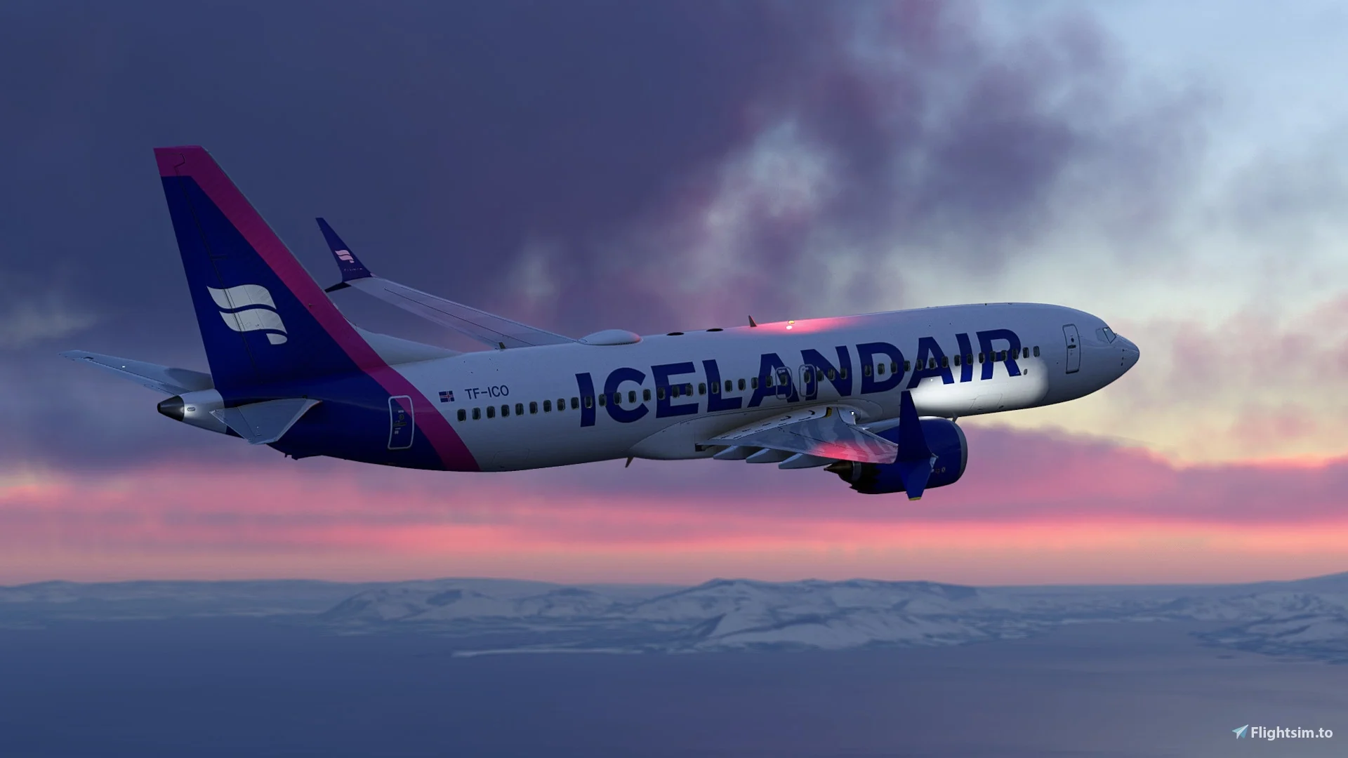 Icelandair Virtual Boeing 737 MAX 8 above the clouds at sunset