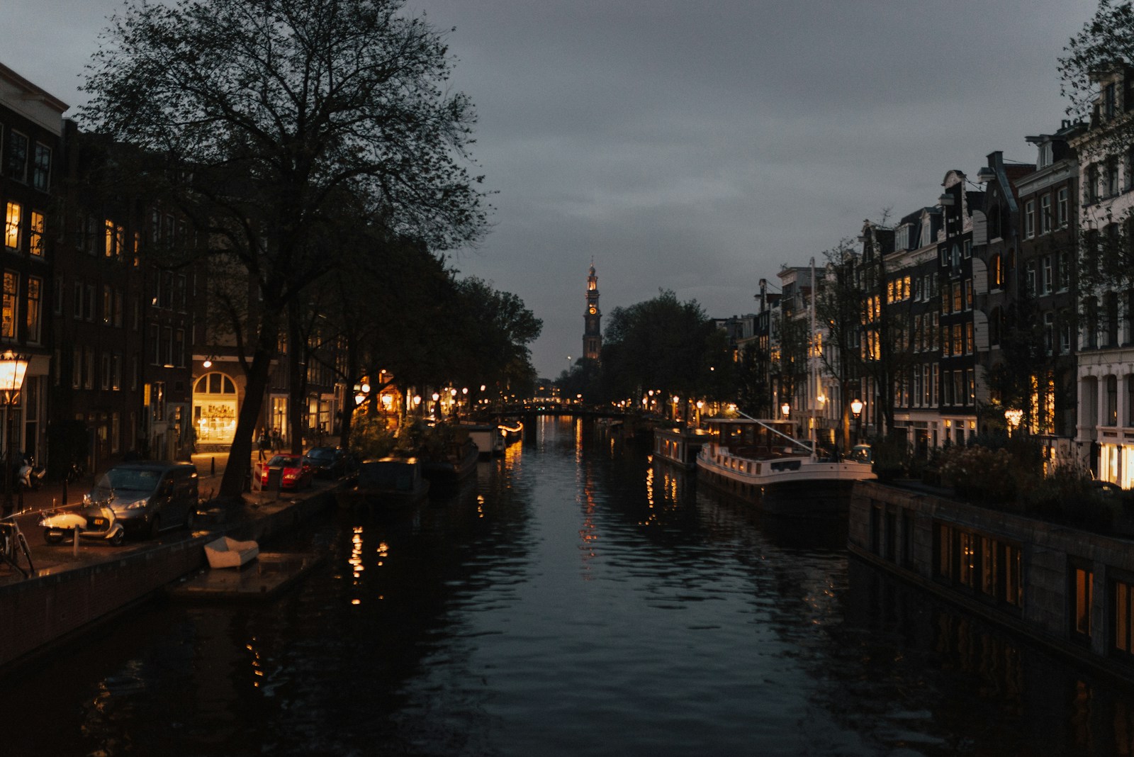 Amsterdam canal at dusk