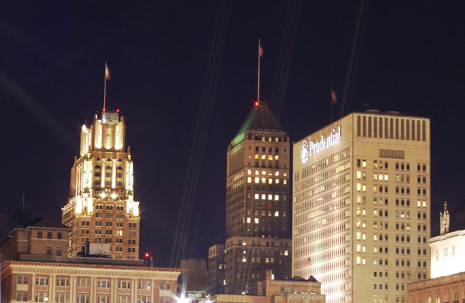 Newark's city skyline illuminated at night