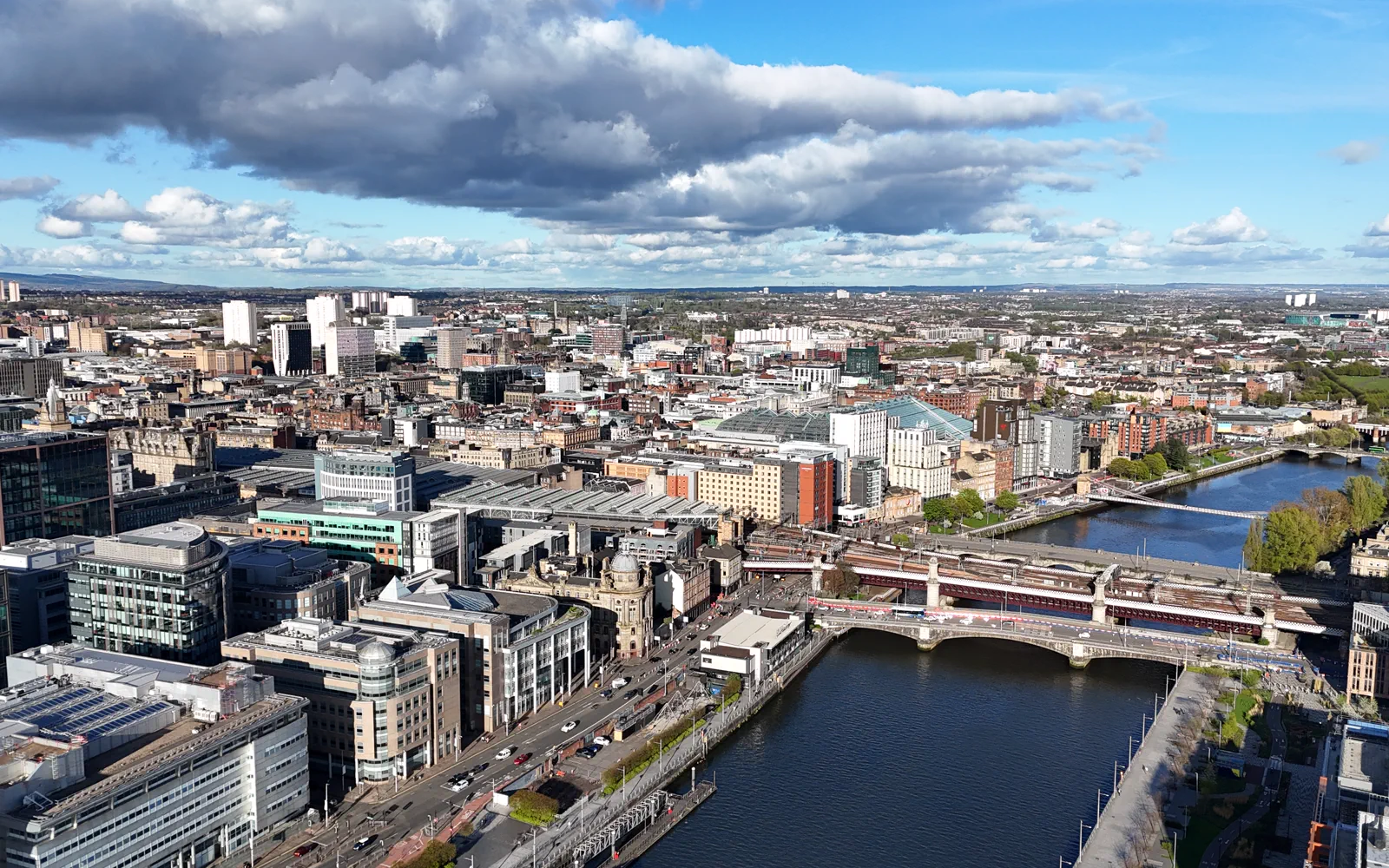 Aerial view over Glasgow and the River Clyde