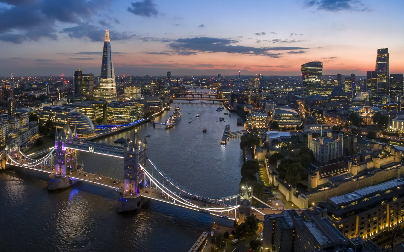 The London skyline along the River Thames