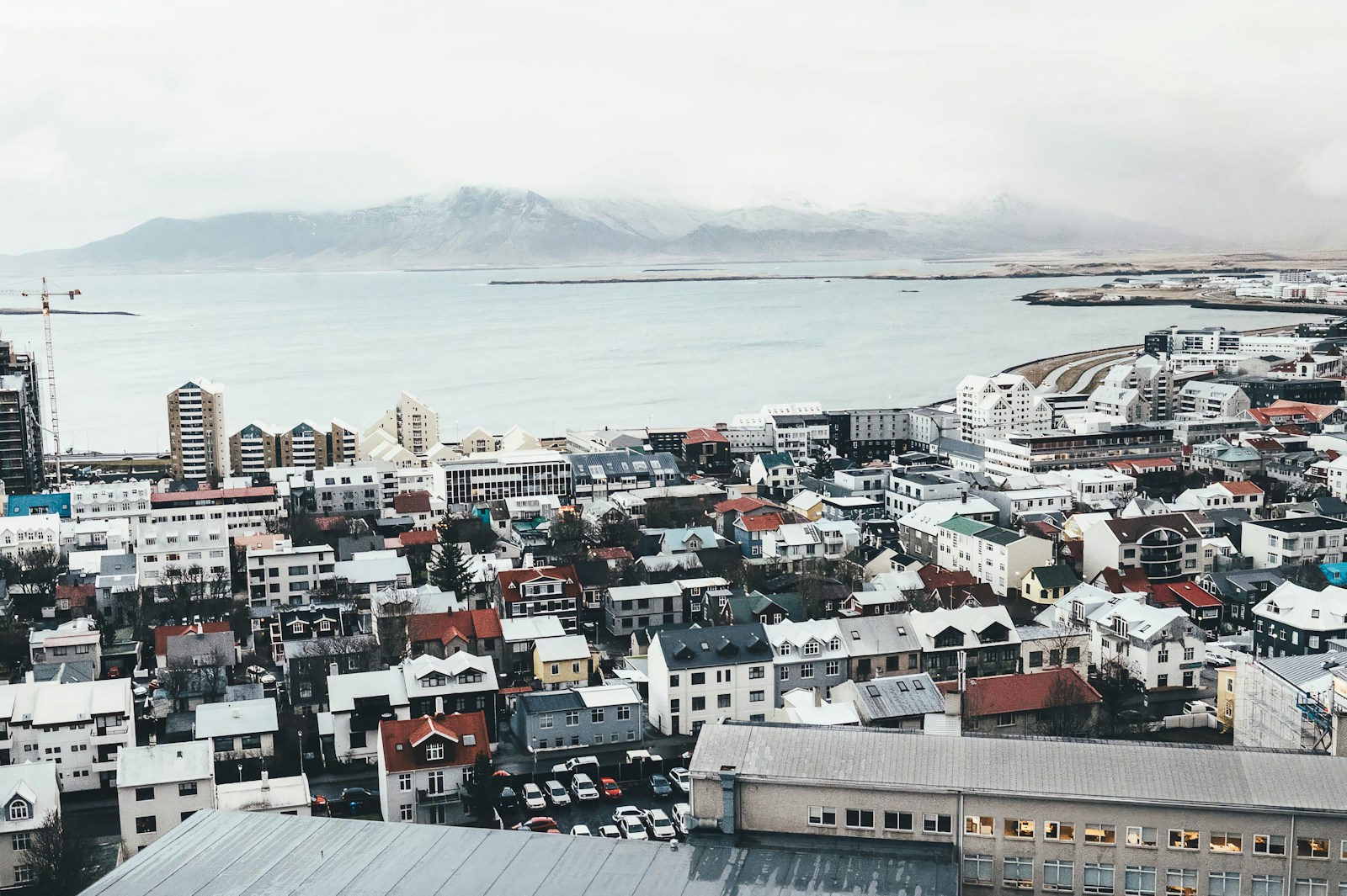 Aerial view of Reykjavík and the coast